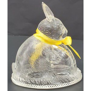 *TOP/ LID ONLY* Clear Glass BUNNY RABBIT with egg (from nest basket candy dish)
